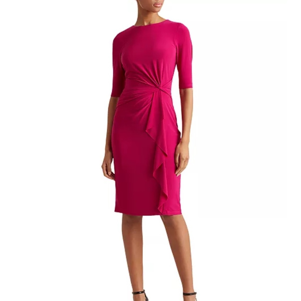 Lauren Ralph Lauren Women’s Twisted-Knot Ruched Size Ruffle Jersey Dress Size 6 - Picture 9 of 9